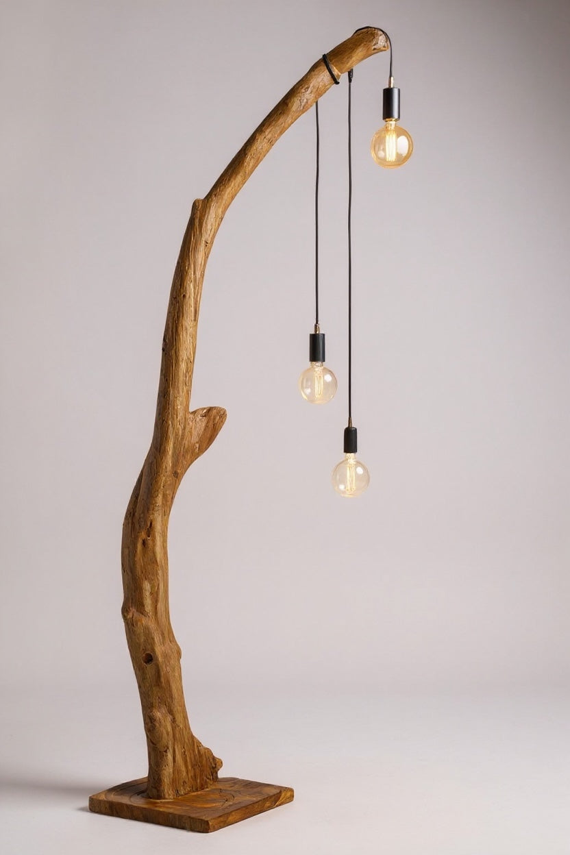 Teakwood base natural root – handmade solid wood unique, decorative wooden base for lamps & living room - 180–200 cm height Ø 8–13 cm