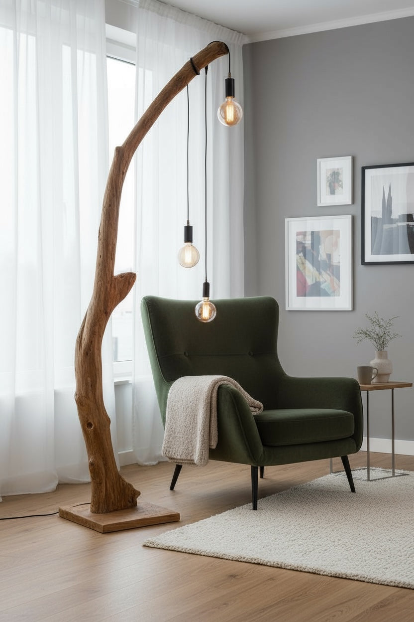 Teakwood base natural root – handmade solid wood unique, decorative wooden base for lamps & living room - 180–200 cm height Ø 8–13 cm