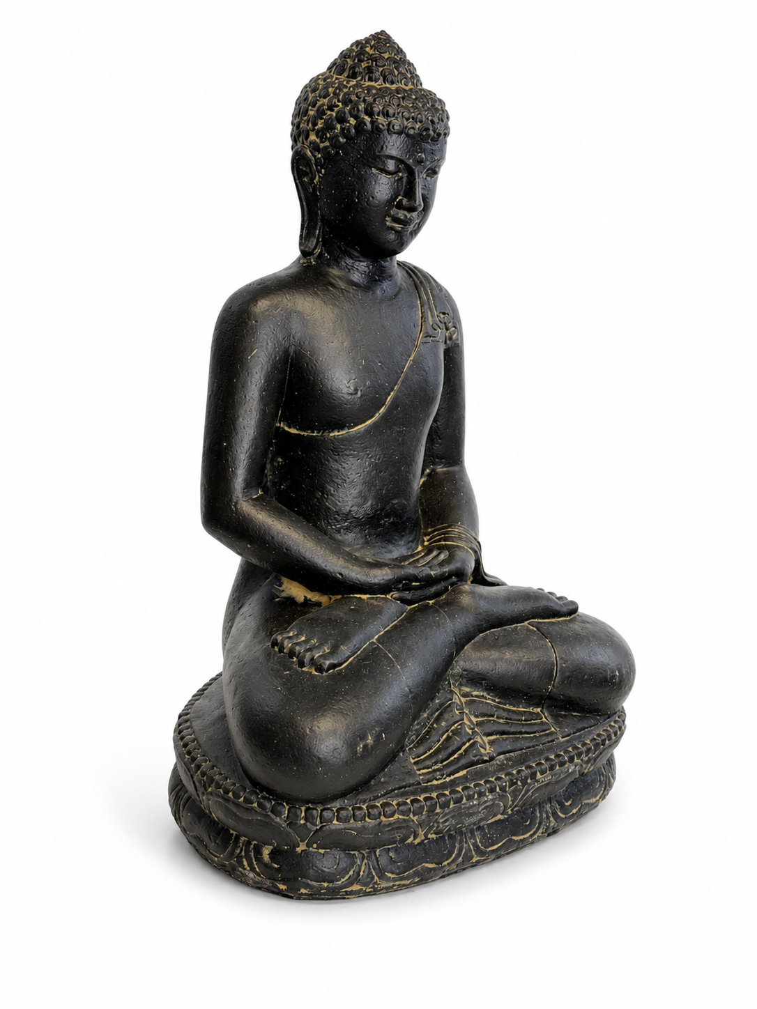 Stein Buddha Skulptur – Sitzende Buddha Figur – Schwarz-Gold – Handgefertigt, dekorativ und ausdrucksstark – 45x30x20 cm