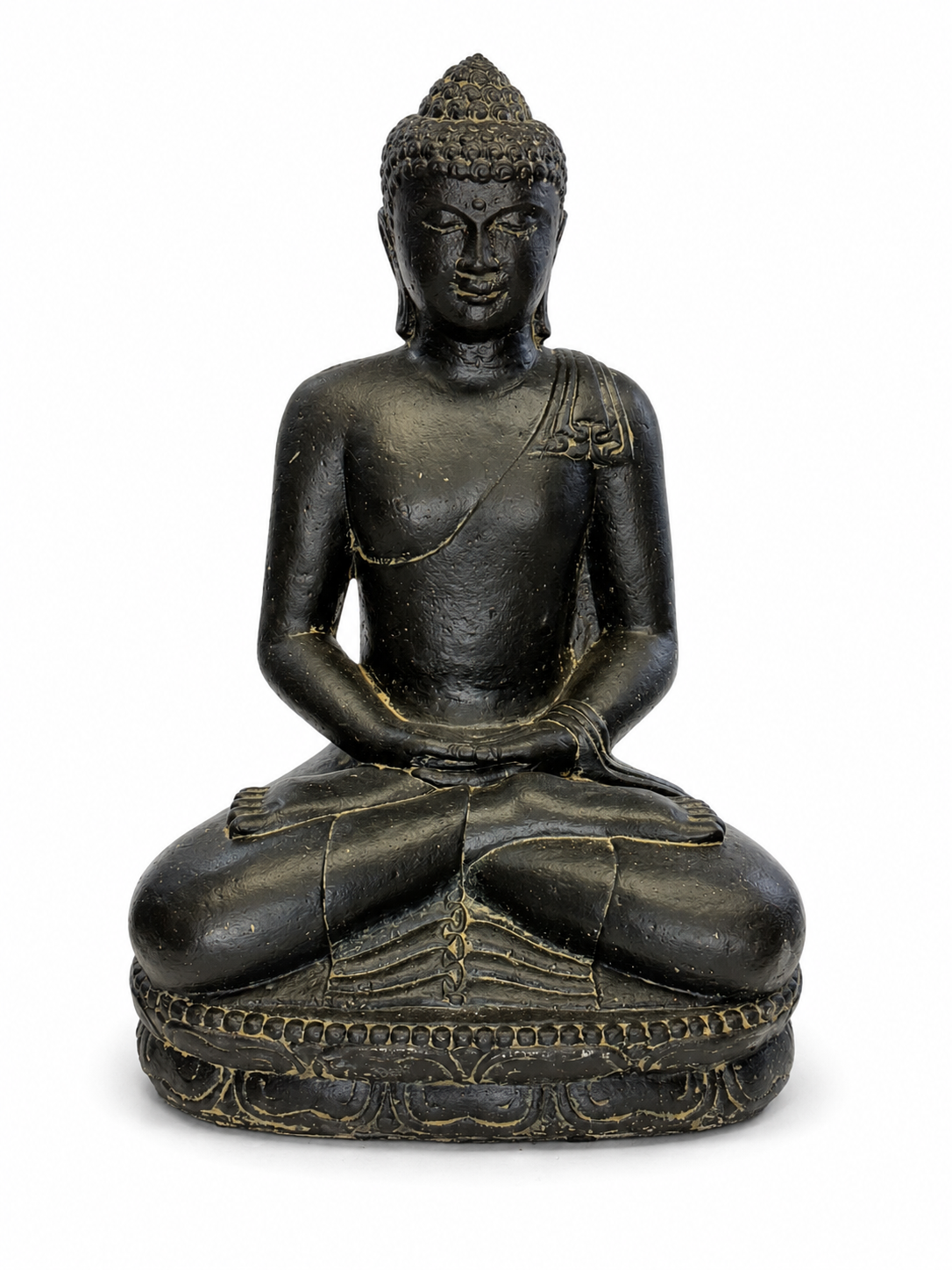 Stein Buddha Skulptur – Sitzende Buddha Figur – Schwarz-Gold – Handgefertigt, dekorativ und ausdrucksstark – 45x30x20 cm
