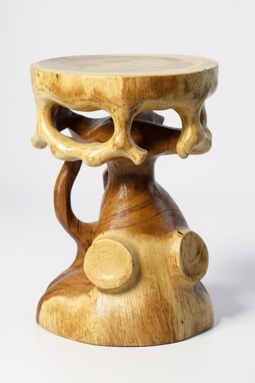 Holz Beistelltisch - Holzhocker Blumenhocker Hocker - Handgefertigt - Rund in Bonsai Style Saman-Holz - 40x30x30 cm