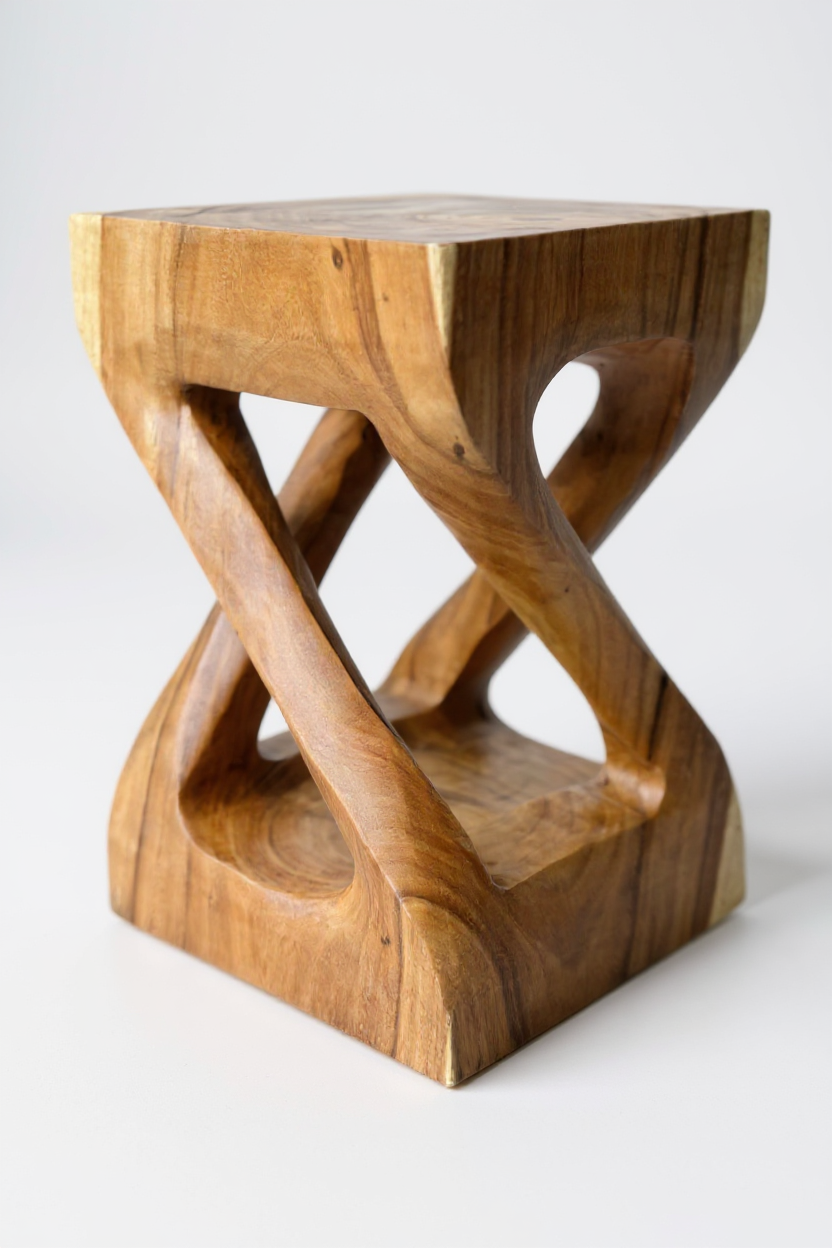 Table d'appoint en bois - table basse tabouret en bois - fait main - tourné angulairement en bois de suar massif - 50x28x28 cm