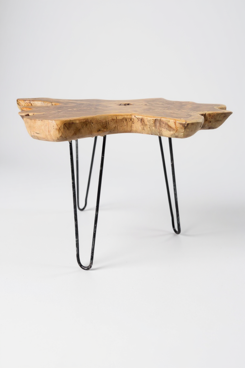 Holz Beistelltisch – Couchtisch Ablagetisch – Handgefertigt - Baumquerschnitt-Tischplatte aus Eibenholz – 40-80x40-60 cm