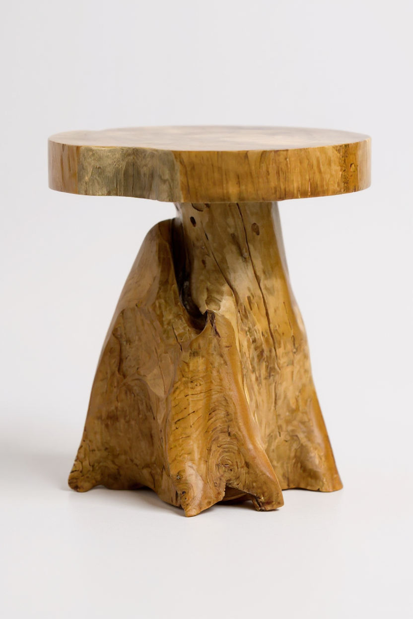 Tabouret en bois – table d’appoint, tabouret à fleurs, table de rangement – fait main – forme naturelle en teck massif – 45x40x40 cm