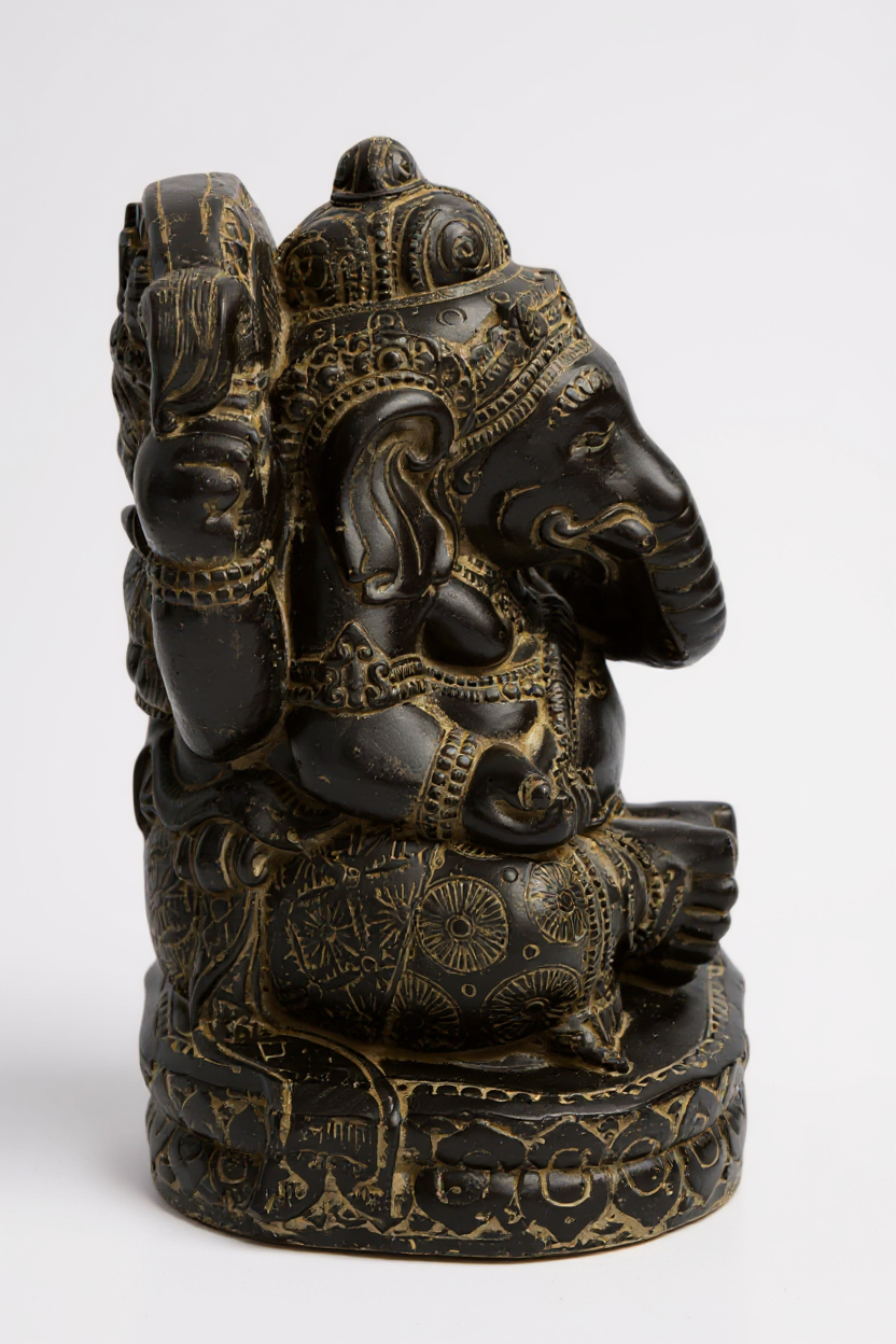 Sculpture de Ganesh - Décoration de pièce - Déité hindoue de la bonne chance - Mélange de pierres Éléphant jaune - 45x25x25 cm