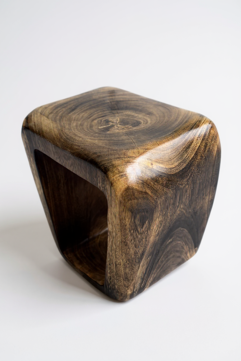 Tabouret en bois - table d'appoint table basse - tabouret flambé fait main en bois de suar massif - 50x30x40 cm