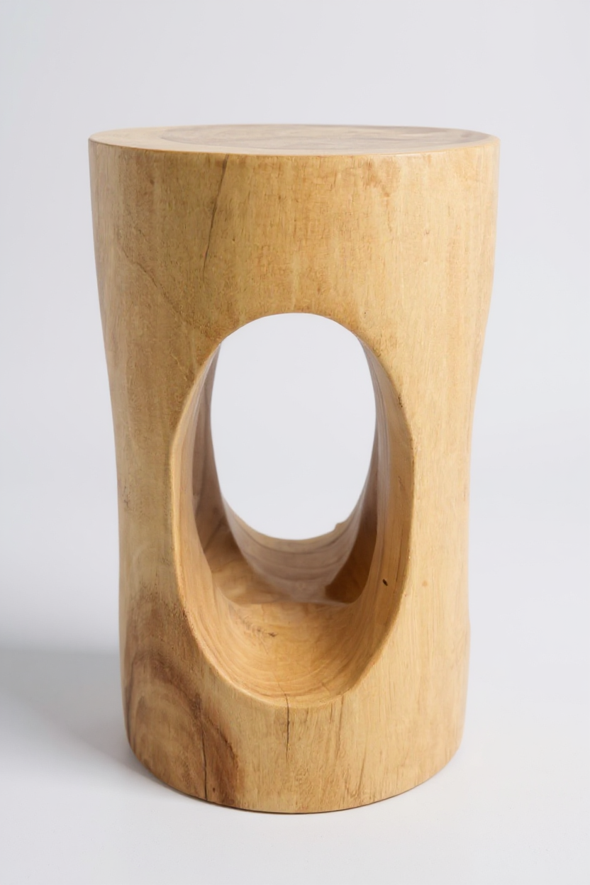 Wooden side table - wooden stool, flower stool, stool - handmade - round with O-neck, Saman wood - 50x30x30 cm