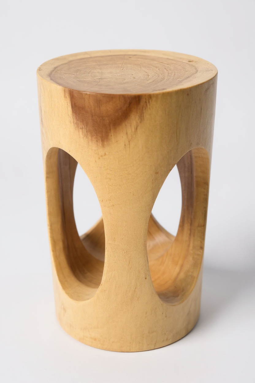 Wooden side table - wooden stool, flower stool, stool - handmade - round with O-neck, Saman wood - 50x30x30 cm