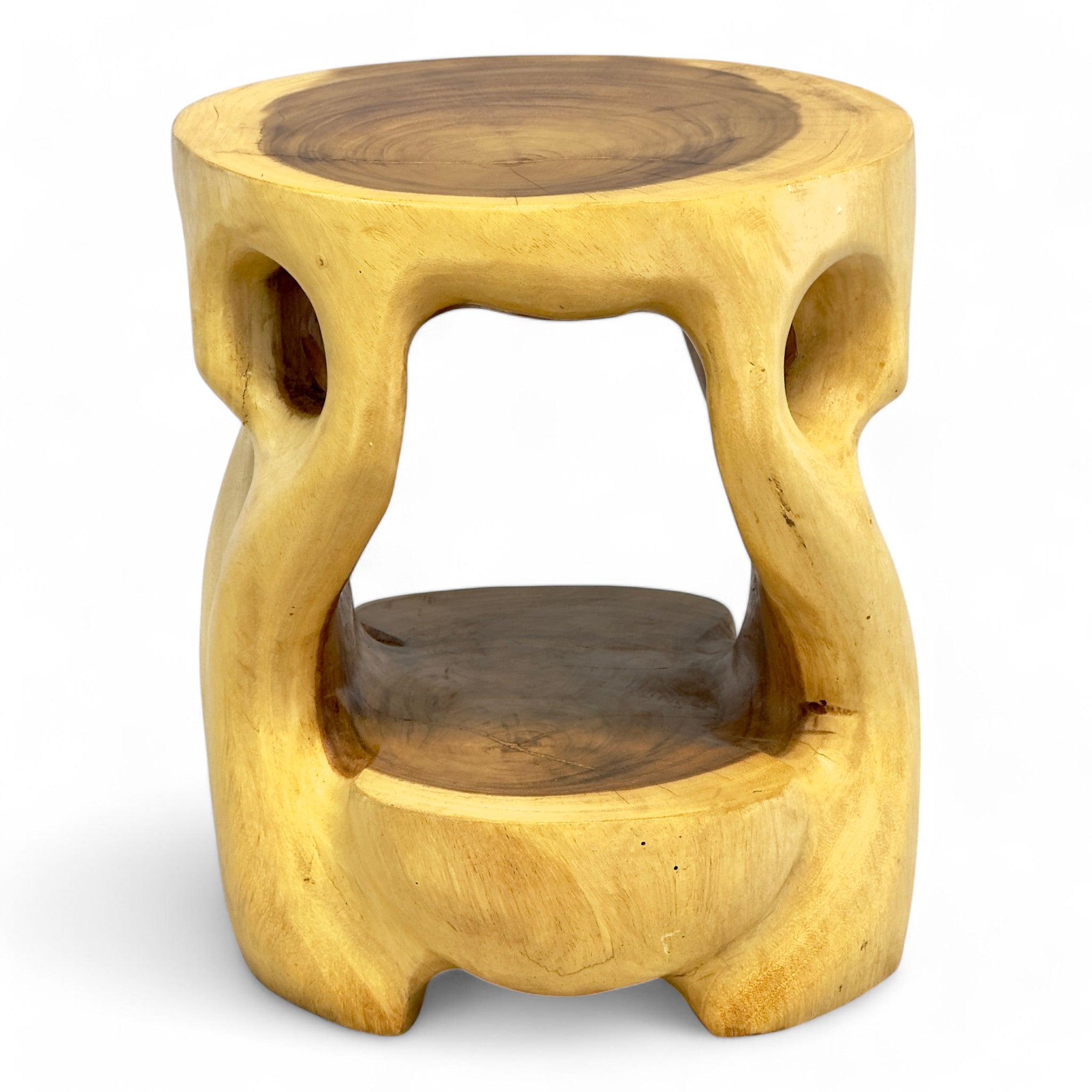 Holz Beistelltisch - Hocker, Nachttisch, Pflanzenhocker, Ablagetisch - Rundes Naturdesign mit organischer Form – Massiv aus Teakholz – 40x34x34 cm - FaHome