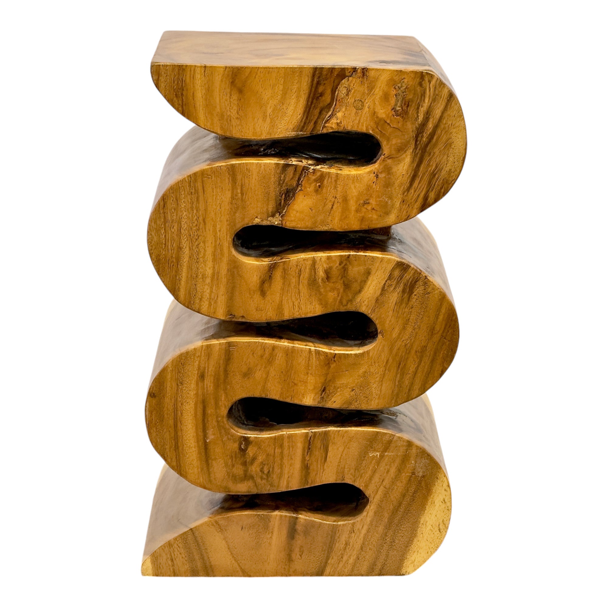 Wooden stool - side table, flower stool, storage table - handmade - natural snake made of solid suar wood - 50x30x30 cm