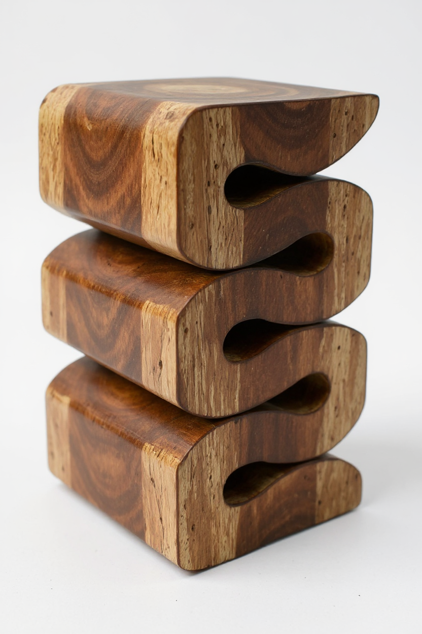 Holzhocker - Beistelltisch Blumenhocker Ablagetisch - Handgefertigt  - Flambiert Schlange aus massivem Suarholz- 50x30x30 cm