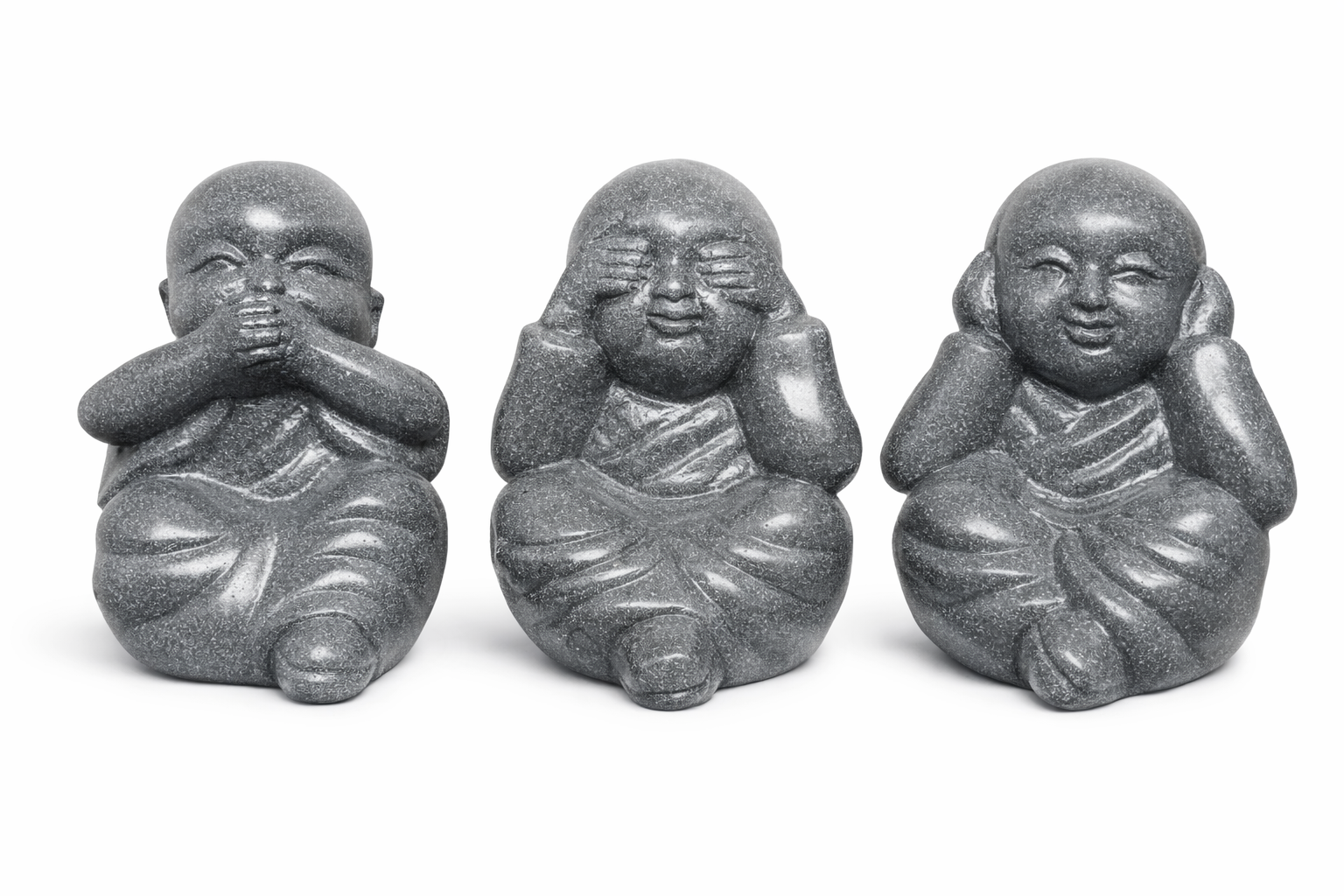 Buddha Figuren Set 3-teilig – Garten Terrasse Balkon Deko – Wetterfest – Stein Skulpturen Sehe nichts Höre nichts Sage nichts – 30 cm