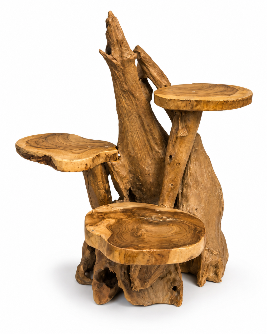 Teakholz Ablageregal - Pflanzenständer Skulptur - Handgefertigt - Natürliche Holzmaserung - 50x50x50 cm