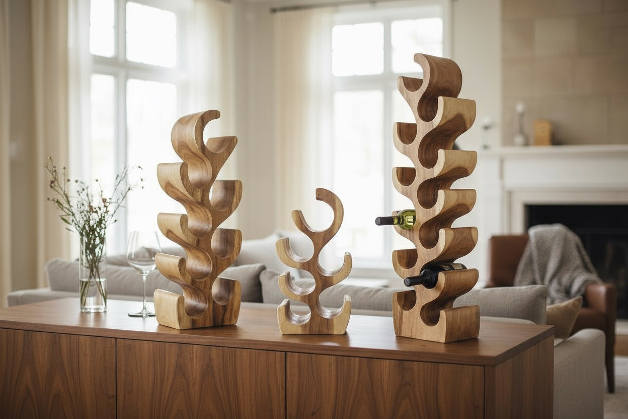 Casier à vin massif - décoration de cuisine salon porte-vin - fait main noble de haute qualité - forme de sapin en bois de suar - 30/50/70/100x27x18 cm