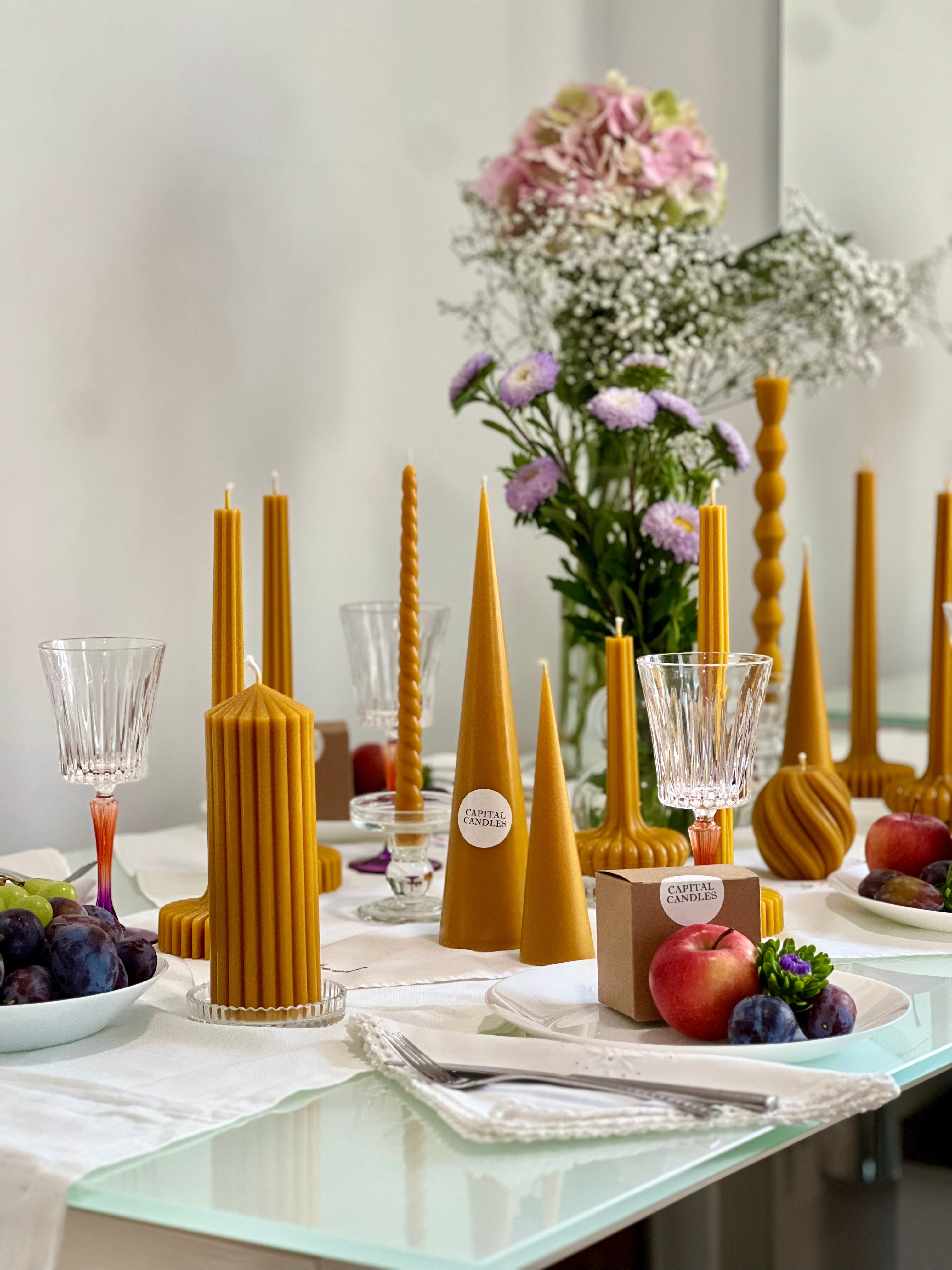 Bougie en cire d'abeille ROM – Promo – Coulée à la main – Pour salons et décoration – Lot de 2