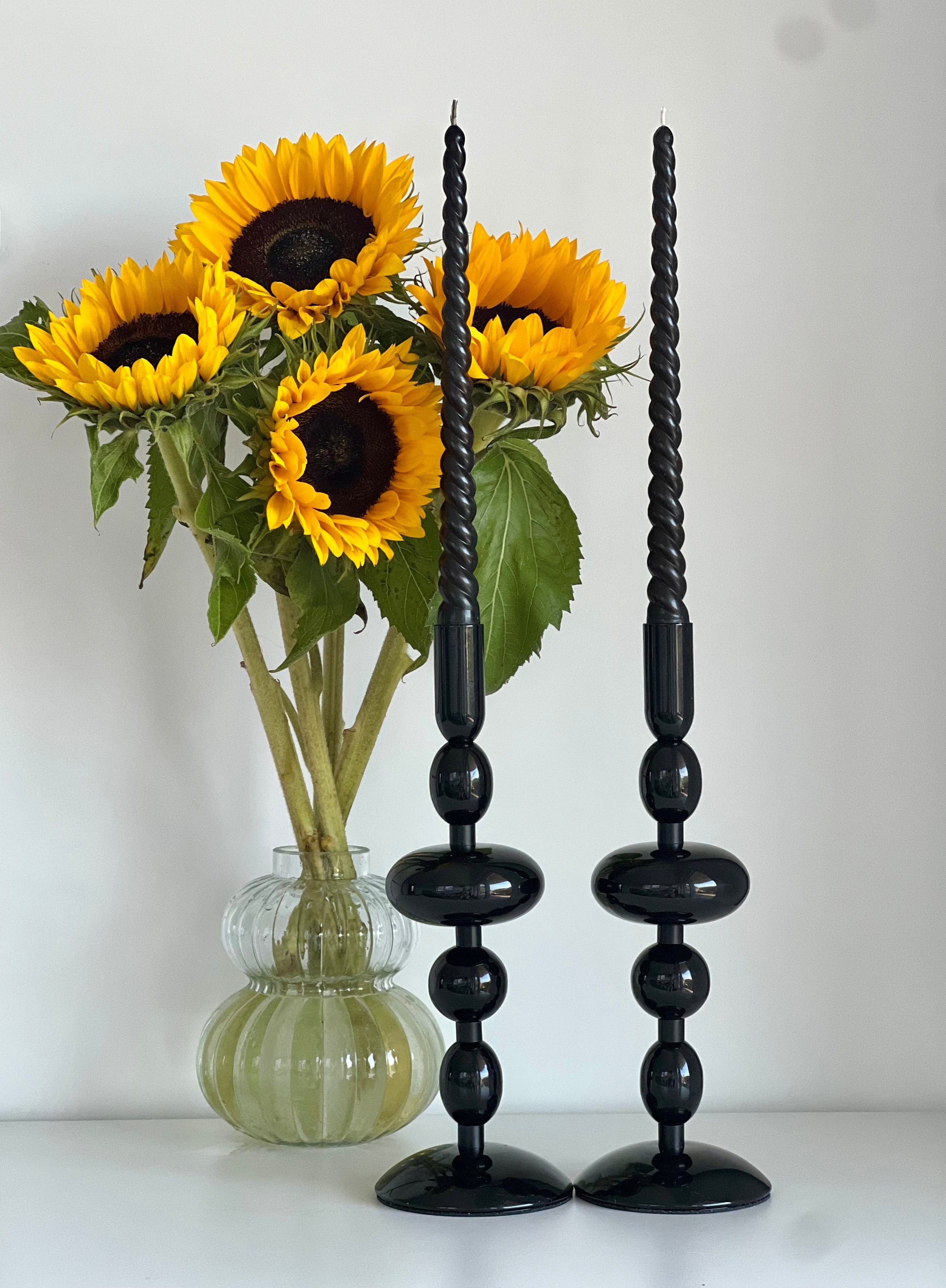Bougie en cire d'abeille ROM – Noire – Coulée à la main – Pour salon et décoration – Lot de 4
