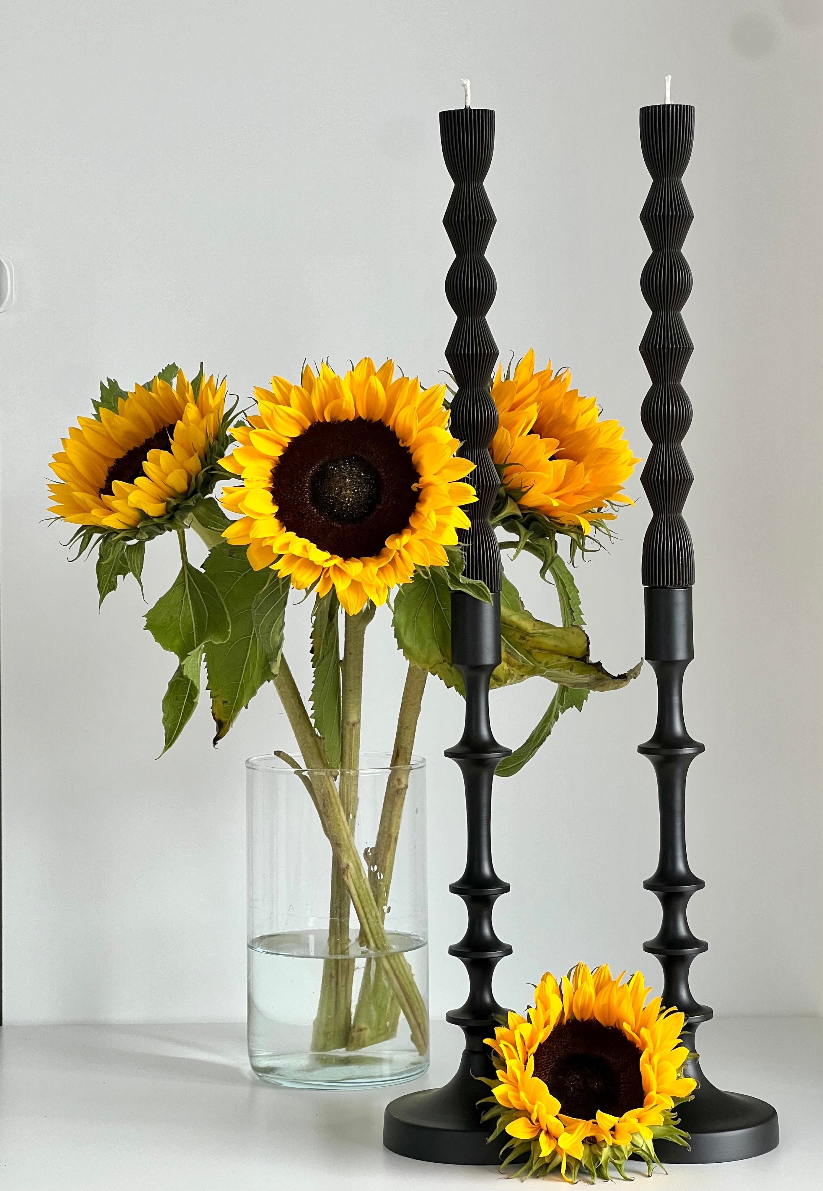 Bougie en cire d'abeille MADRID – Noire – Coulée à la main – Pour salon et décoration – Lot de 2 ou 4