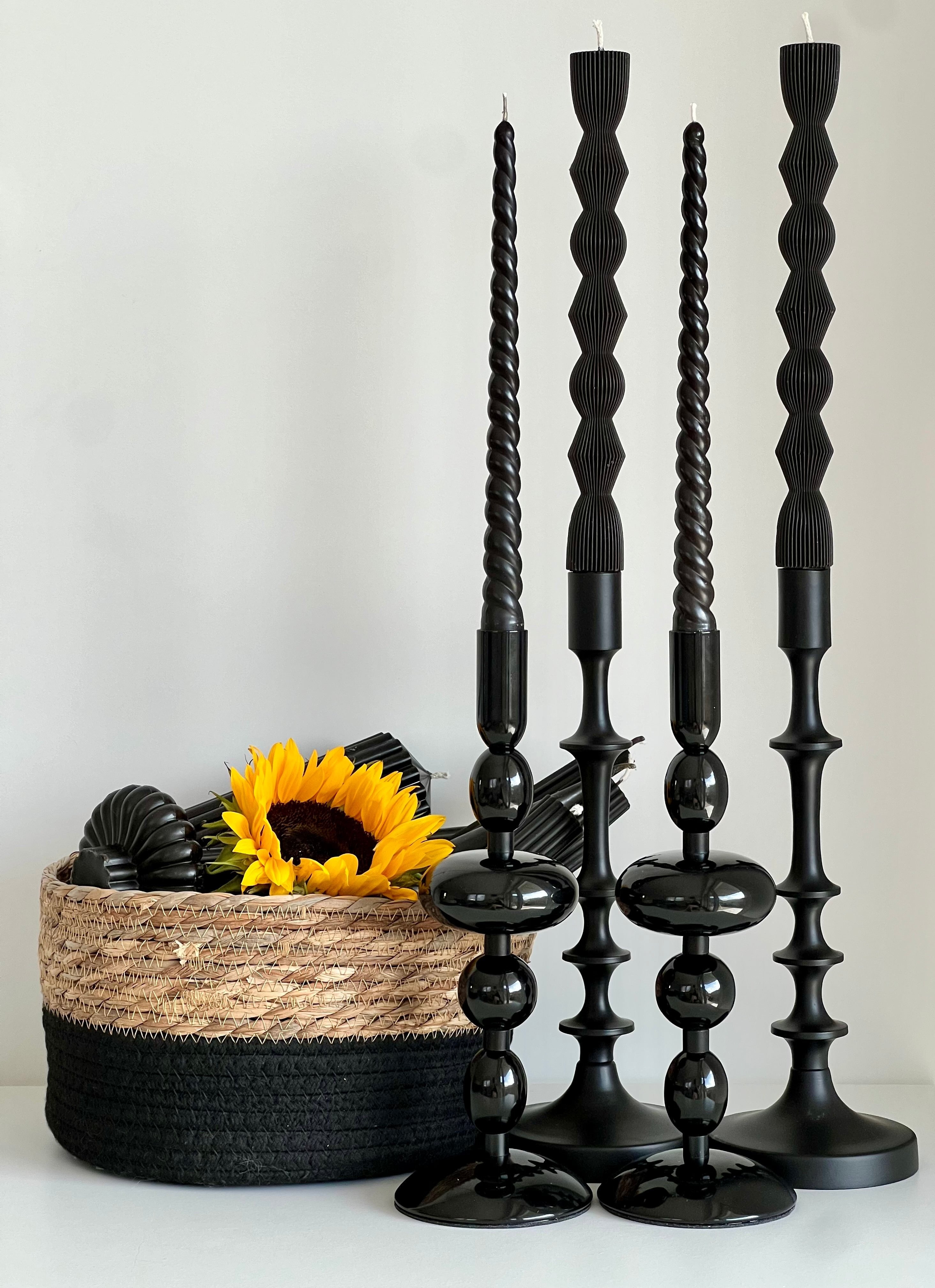 Bougie en cire d'abeille MADRID – Noire – Coulée à la main – Pour salon et décoration – Lot de 2 ou 4