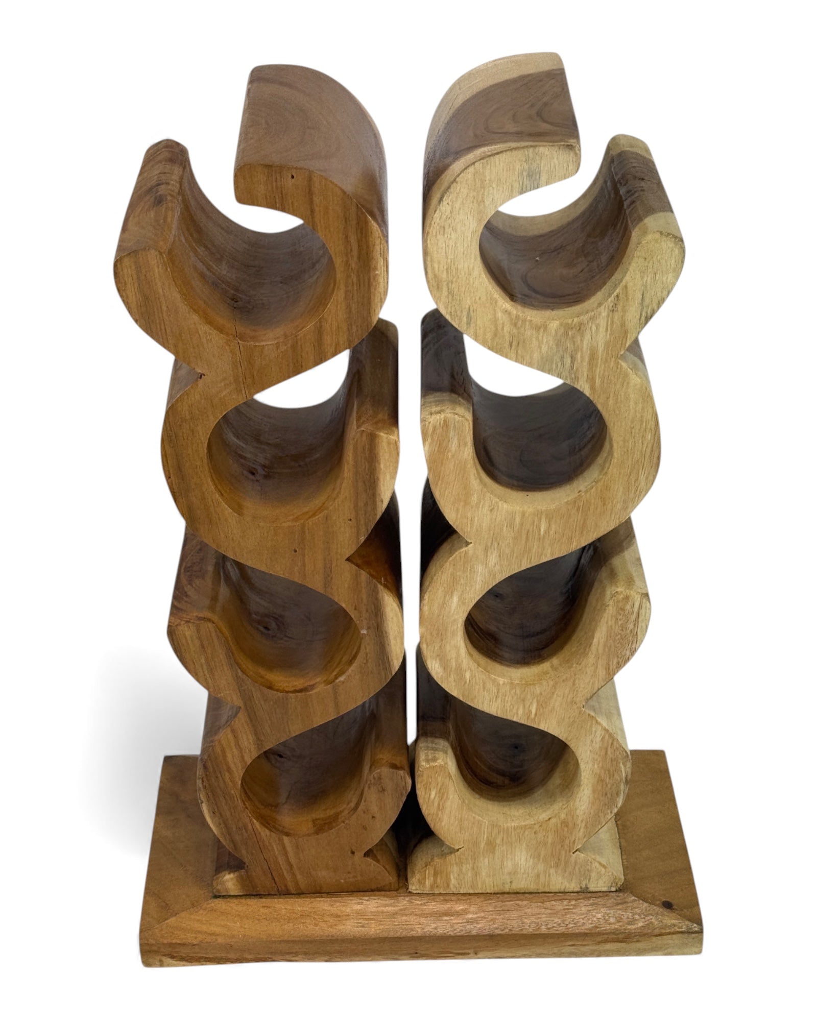 Holz Weinregal – Weinhalter Flaschenhalter - Küche Wohnzimmer Bar - Dekorativ Geschwungen – Aus Teakholz für 8 Flaschen – 60x40x20 cm