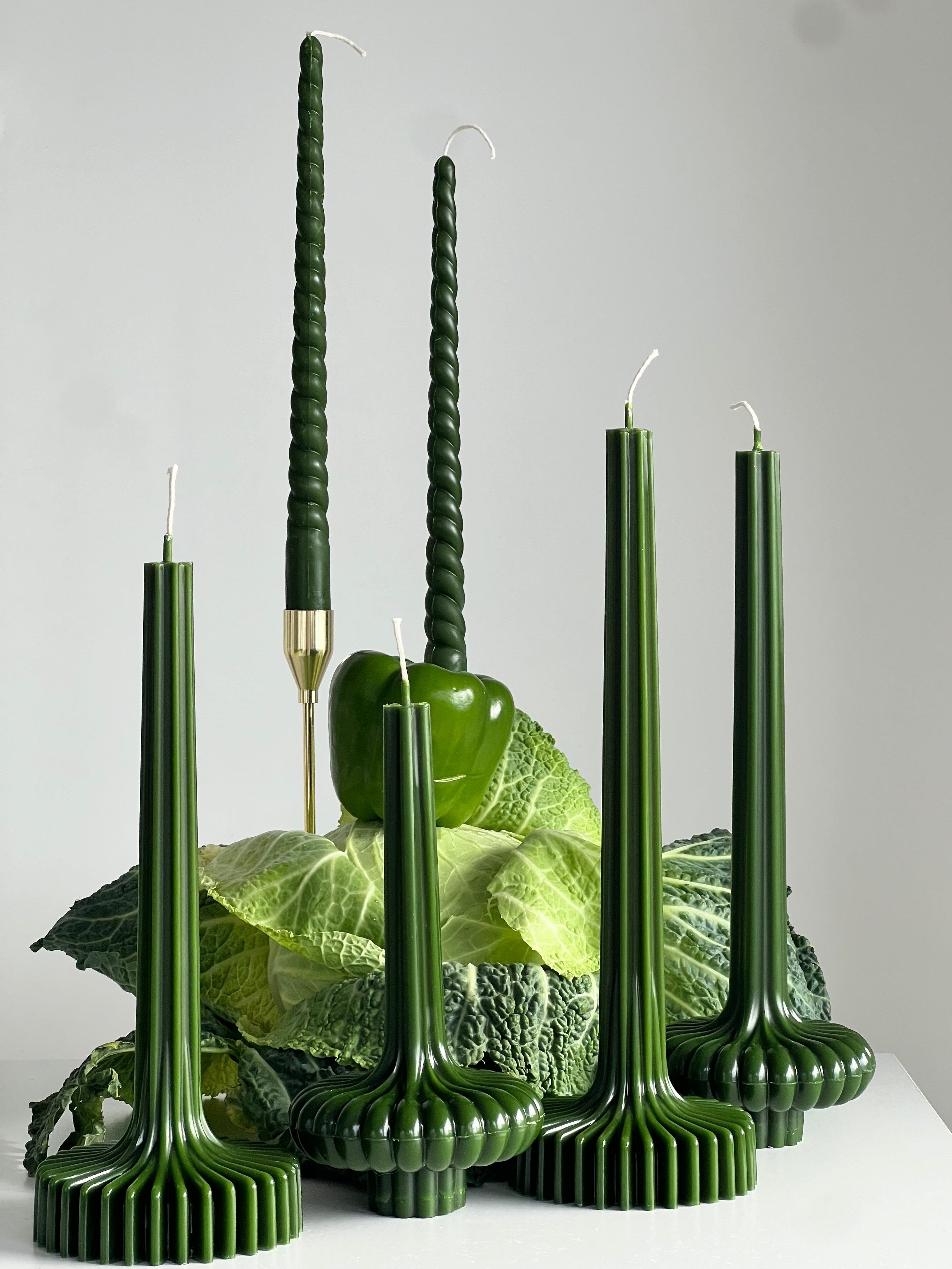 Bougie en cire d'abeille ROM – Verte – Coulée à la main – Pour salon et décoration – Lot de 4