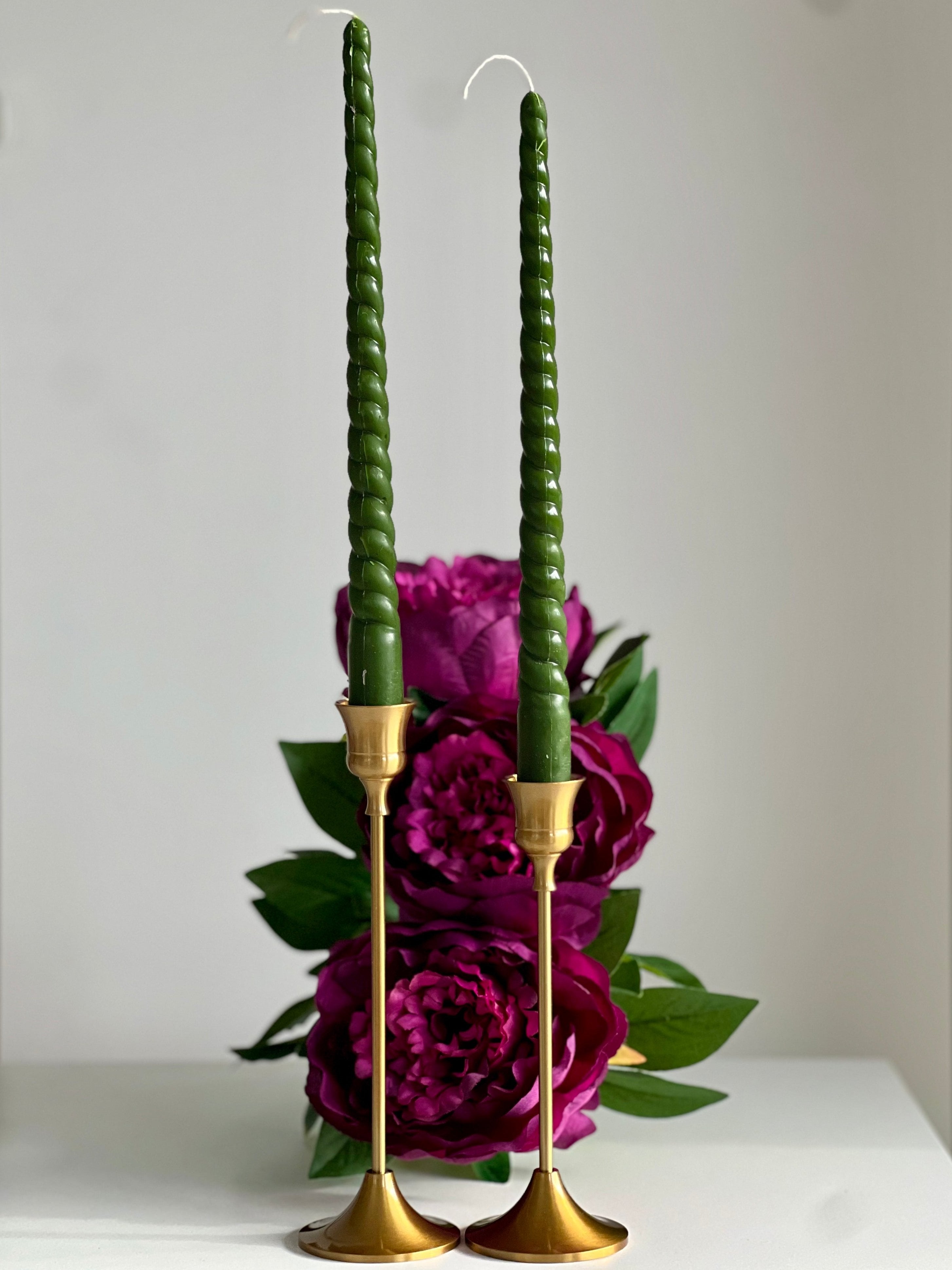 Bougie en cire d'abeille ROM – Verte – Coulée à la main – Pour salon et décoration – Lot de 4