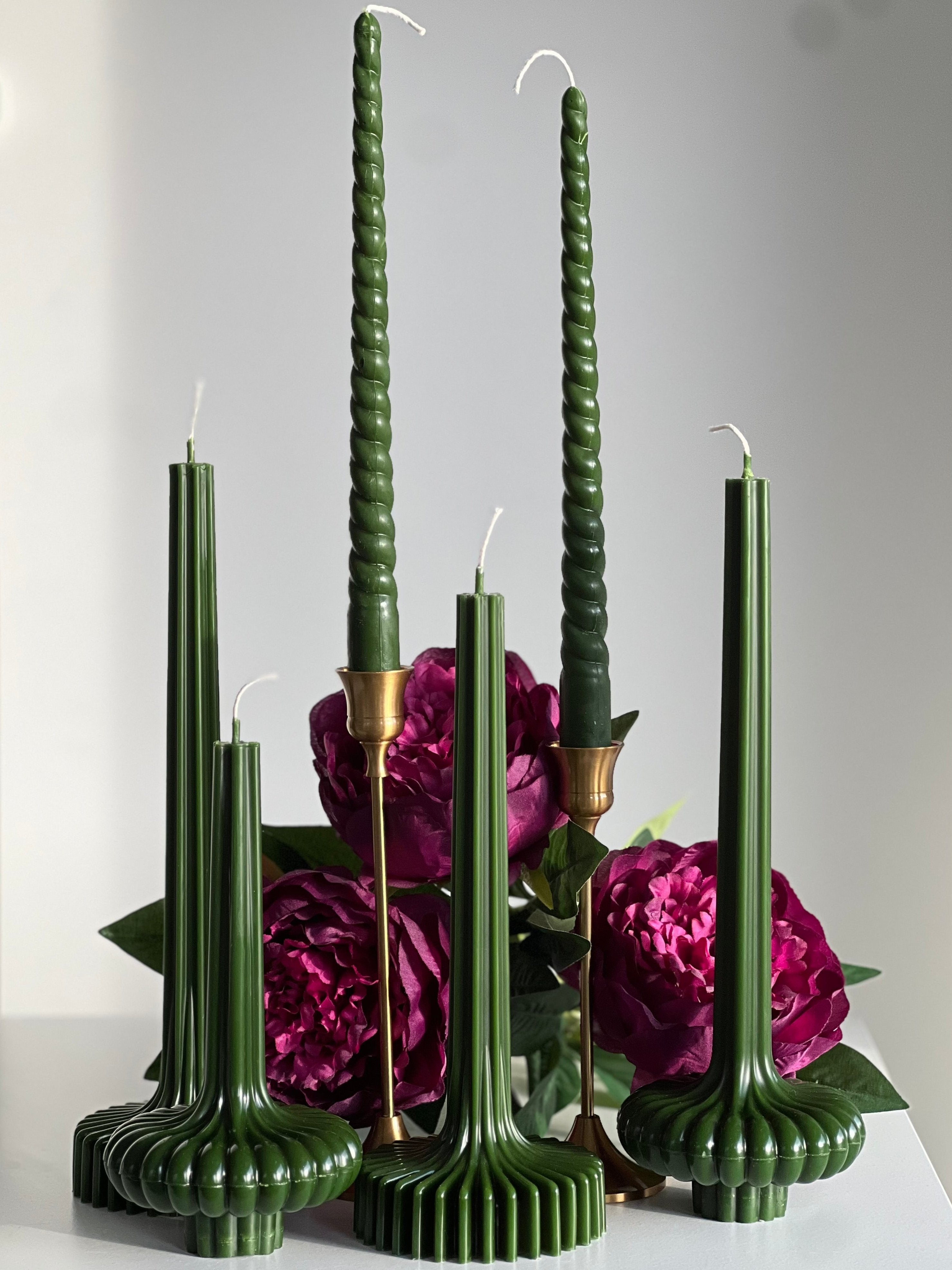 Bougie en cire d'abeille ROM – Verte – Coulée à la main – Pour salon et décoration – Lot de 4