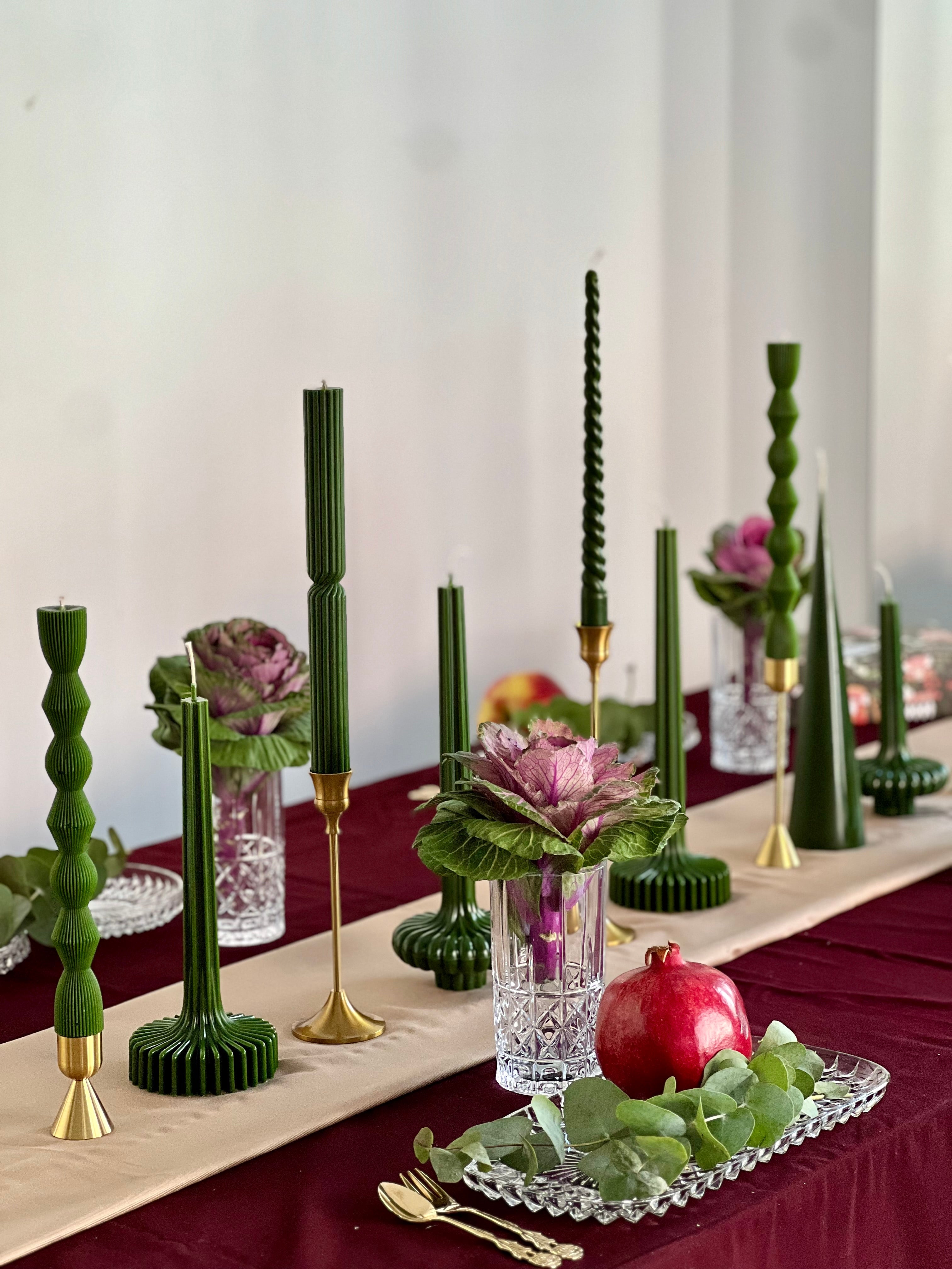 Bougie en cire d'abeille ATHÈNES – Verte – Coulée à la main – Pour salons et décoration – Lot de 2 ou 4