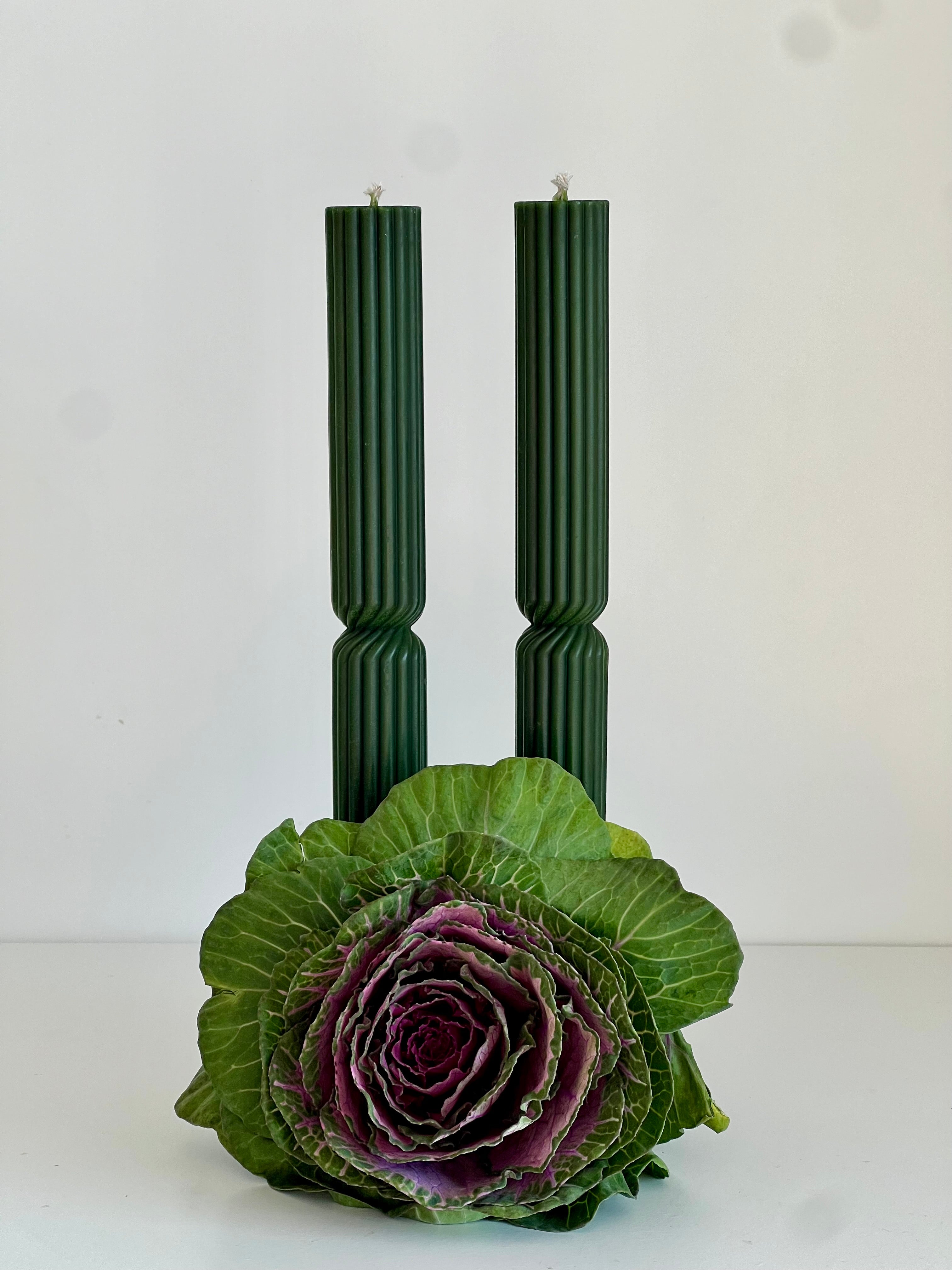 Bougie en cire d'abeille ATHÈNES – Verte – Coulée à la main – Pour salons et décoration – Lot de 2 ou 4