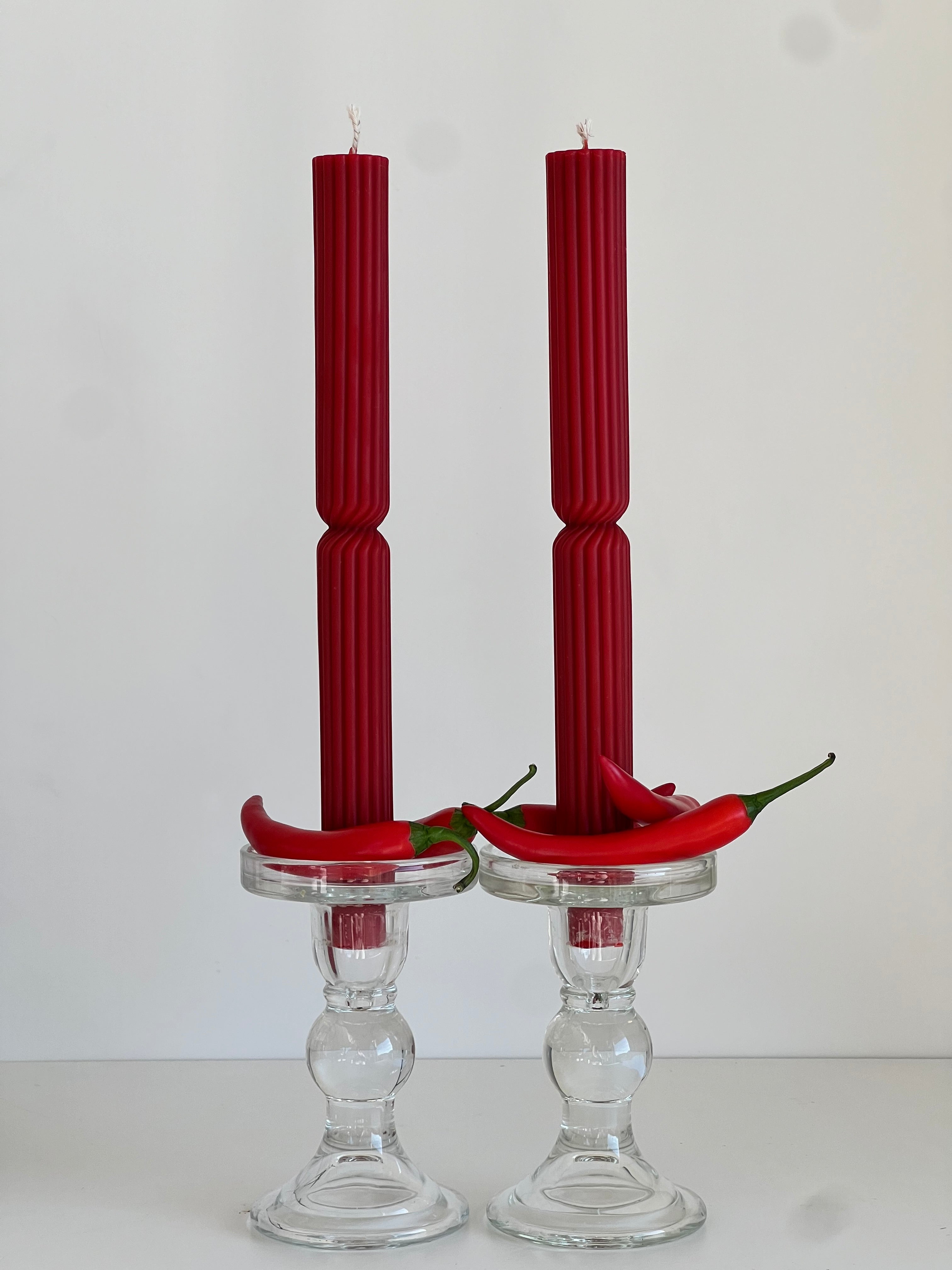 Bougie en cire d'abeille ATHÈNES – Rouge – Coulée à la main – Pour salons et décoration – Lot de 2 ou 4