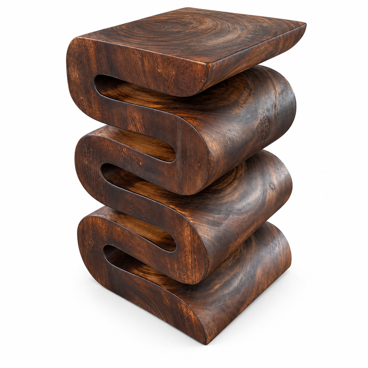 Tabouret en bois - table d'appoint tabouret à fleurs table de rangement - fait main - serpent flambé en bois de suar massif - 50x30x30 cm