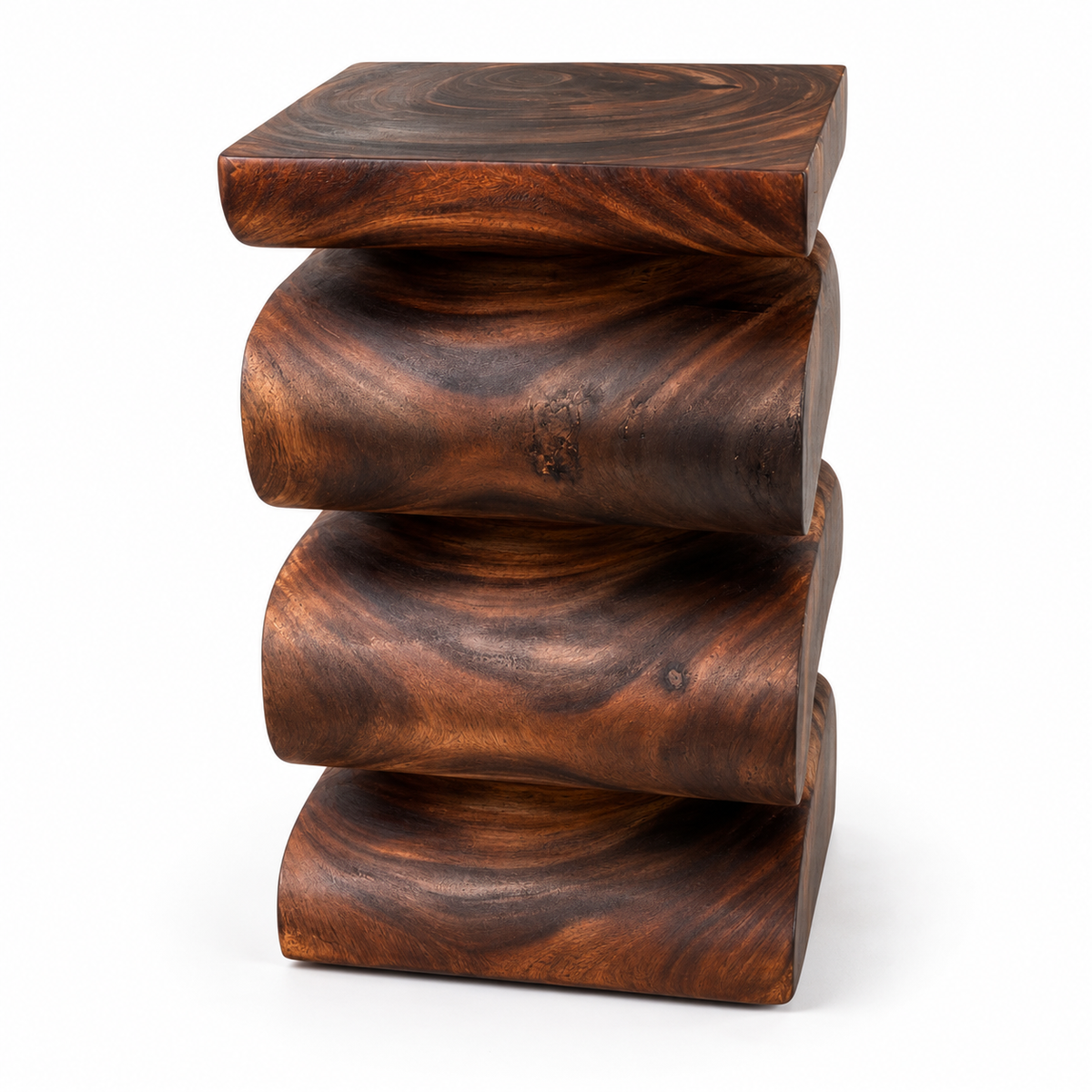Holzhocker - Beistelltisch Blumenhocker Ablagetisch - Handgefertigt - Flambiert Schlange aus massivem Suarholz- 50x30x30 cm