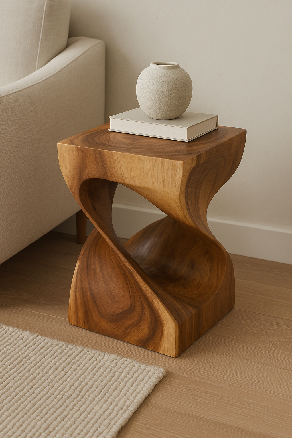 Holzhocker - Beistelltisch Blumenhocker Ablagetisch - Unikat Handgefertigt  - Gedreht aus massivem Samanholz - 40x30x30 cm