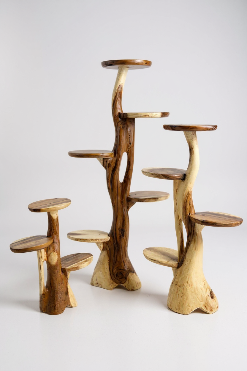 Teakholz-Regal – Natürliches Design mit einzigartiger Holzmaserung – Vielseitiges Wohnaccessoire für Pflanzen, Bücher & Deko – Verschiedene Größen