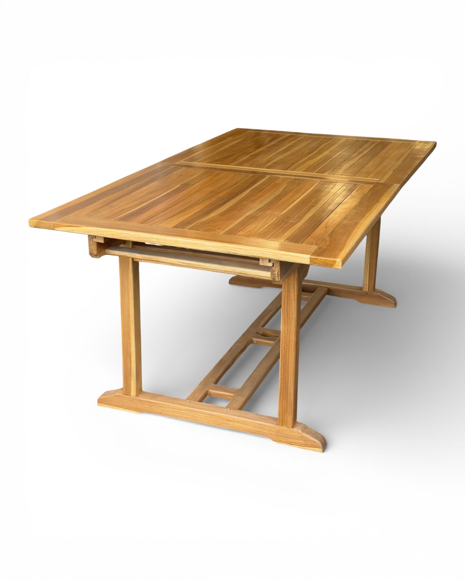 Ausziehbarer eckiger Teakholz-Gartentisch – Einzigartiges Unikat mit natürlicher Eleganz für Garten, Terrasse und Wintergarten – Teakholz – 180 cm bis 240 cm x 100 cm x 75 cm