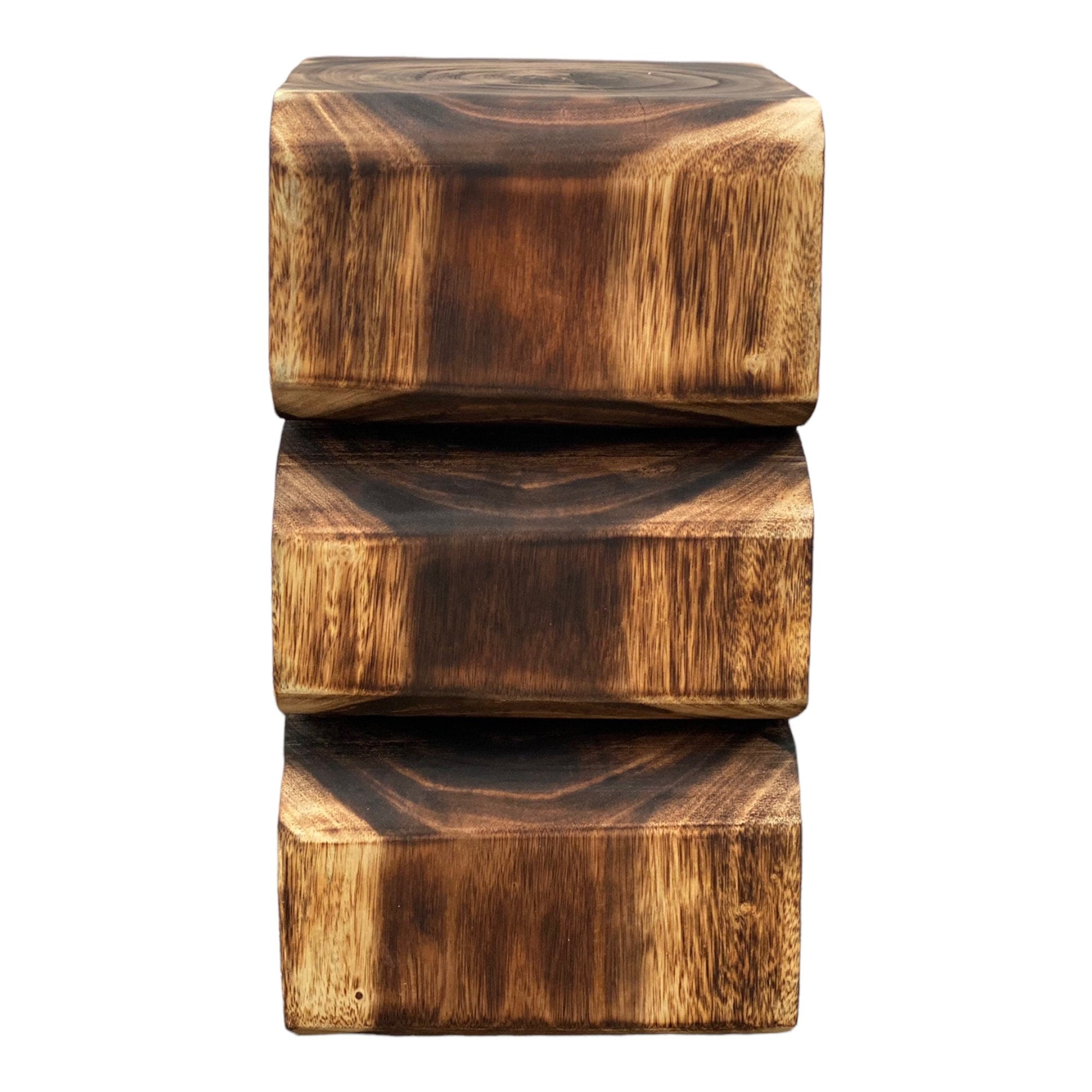 Holzhocker - Beistelltisch Blumenhocker Ablagetisch - Handgefertigt - Flambiert Schlange aus massivem Suarholz- 50x30x30 cm