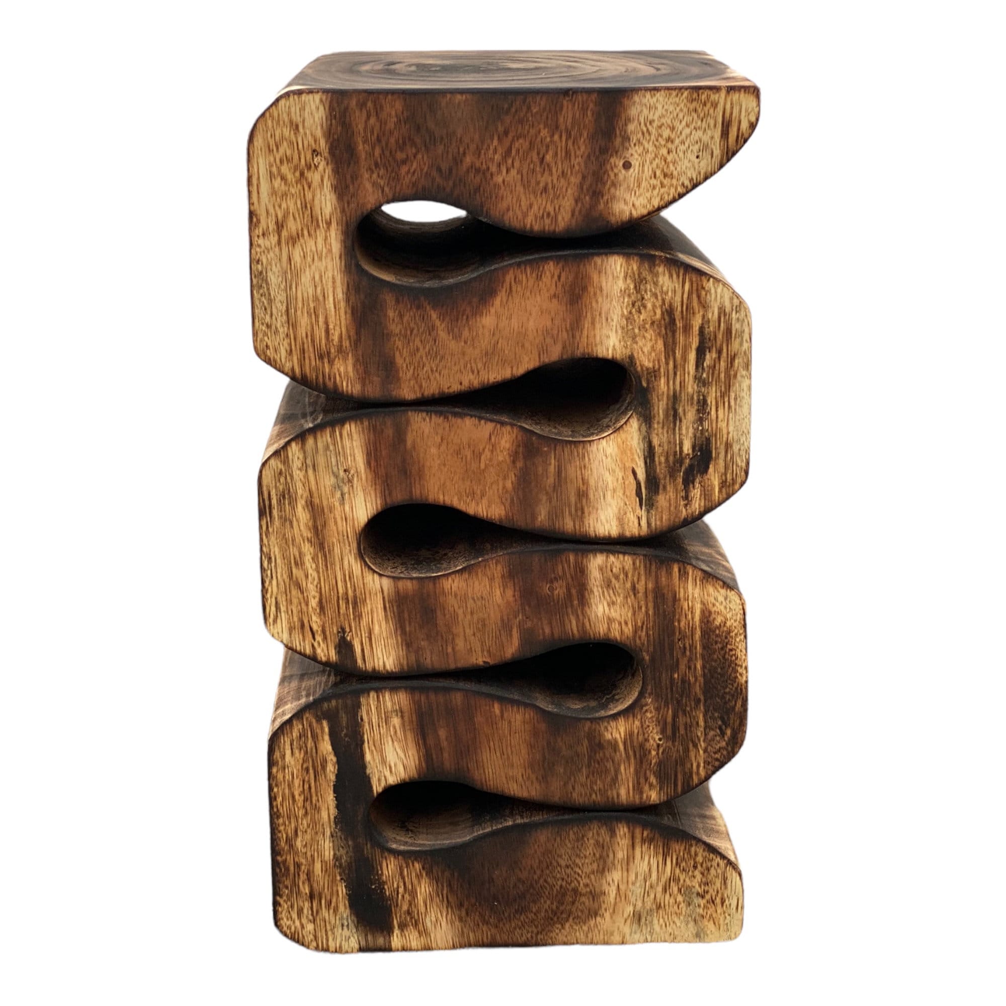 Holzhocker - Beistelltisch Blumenhocker Ablagetisch - Handgefertigt - Flambiert Schlange aus massivem Suarholz- 50x30x30 cm