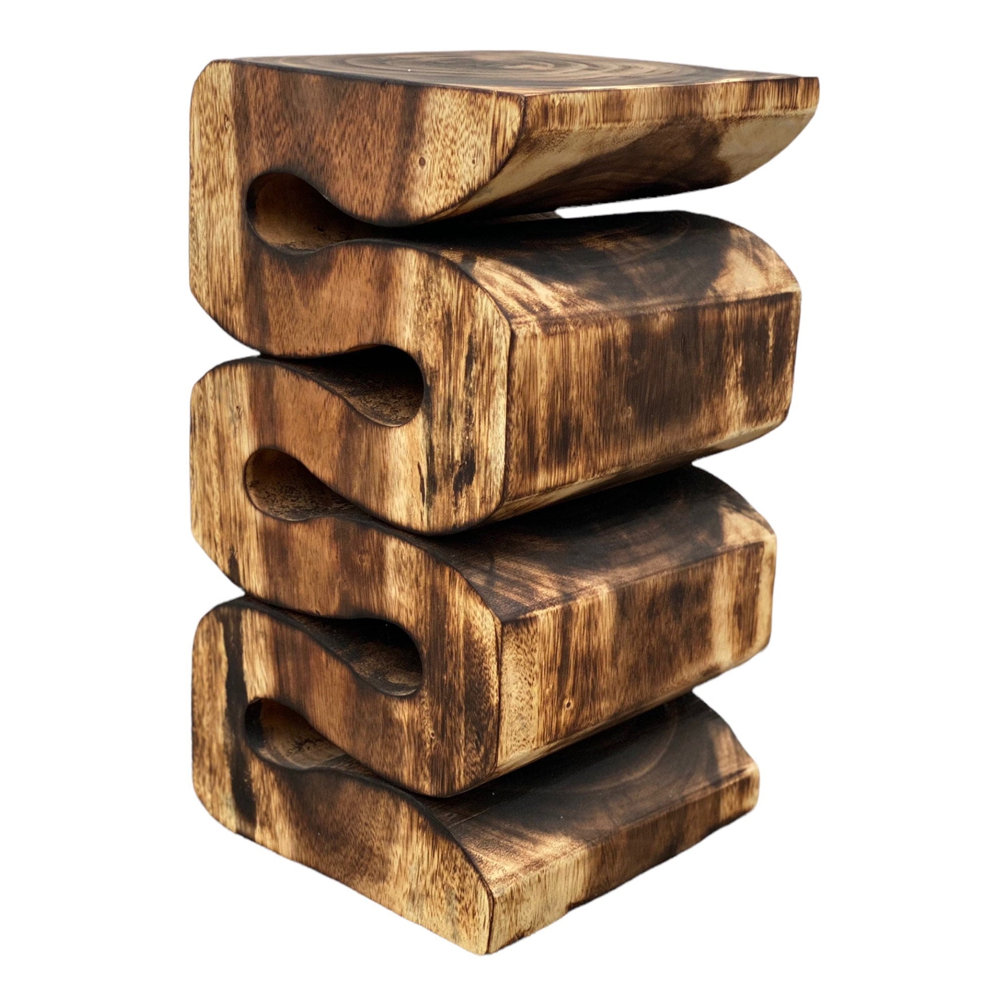 Holzhocker - Beistelltisch Blumenhocker Ablagetisch - Handgefertigt - Flambiert Schlange aus massivem Suarholz- 50x30x30 cm