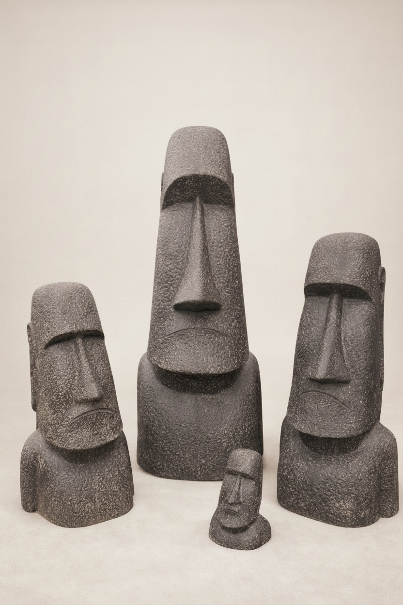 Statue de tête de Moaï - Sculpture décorative de jardin - Résistante aux intempéries - Figurine de l'île de Pâques Rapa Nui en béton de fibre de verre gris - 150x49x47 cm
