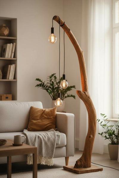 Teakholz Standfuß Naturwurzel – handgefertigtes Massivholz Unikat, dekorativer Holzfuß für Lampen & Wohnraum - 180–200 cm Höhe Ø 8–13 cm