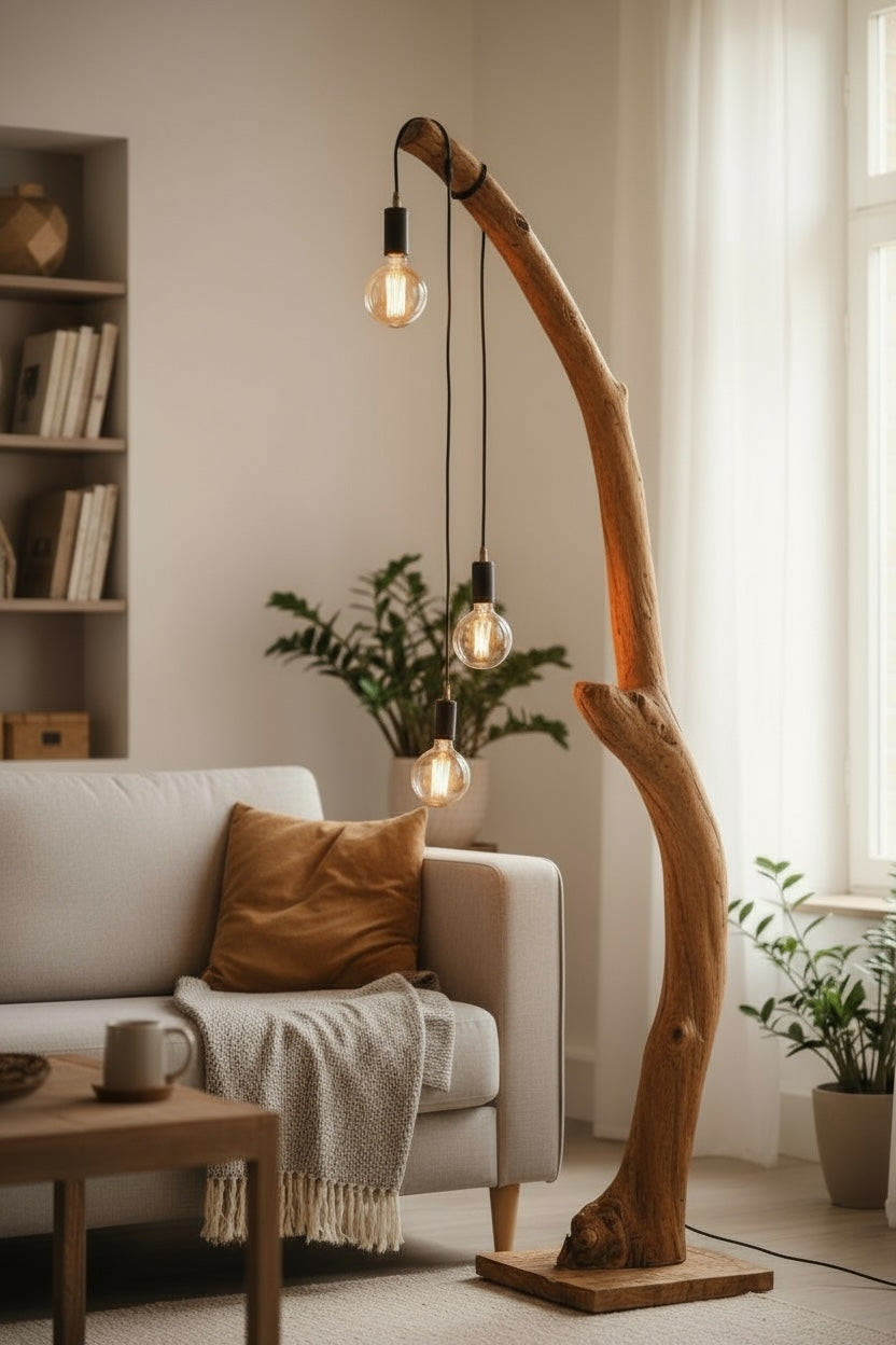 Teakwood base natural root – handmade solid wood unique, decorative wooden base for lamps &amp; living room - 180–200 cm height Ø 8–13 cm