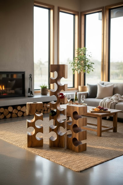 Weinregal Massiv - Küchen Wohnzimmer Deko Weinhalter - Handgefertigt Edel Hochwertig - Eckig aus Suarholz - 50/70/100x19,5x14,5 cm