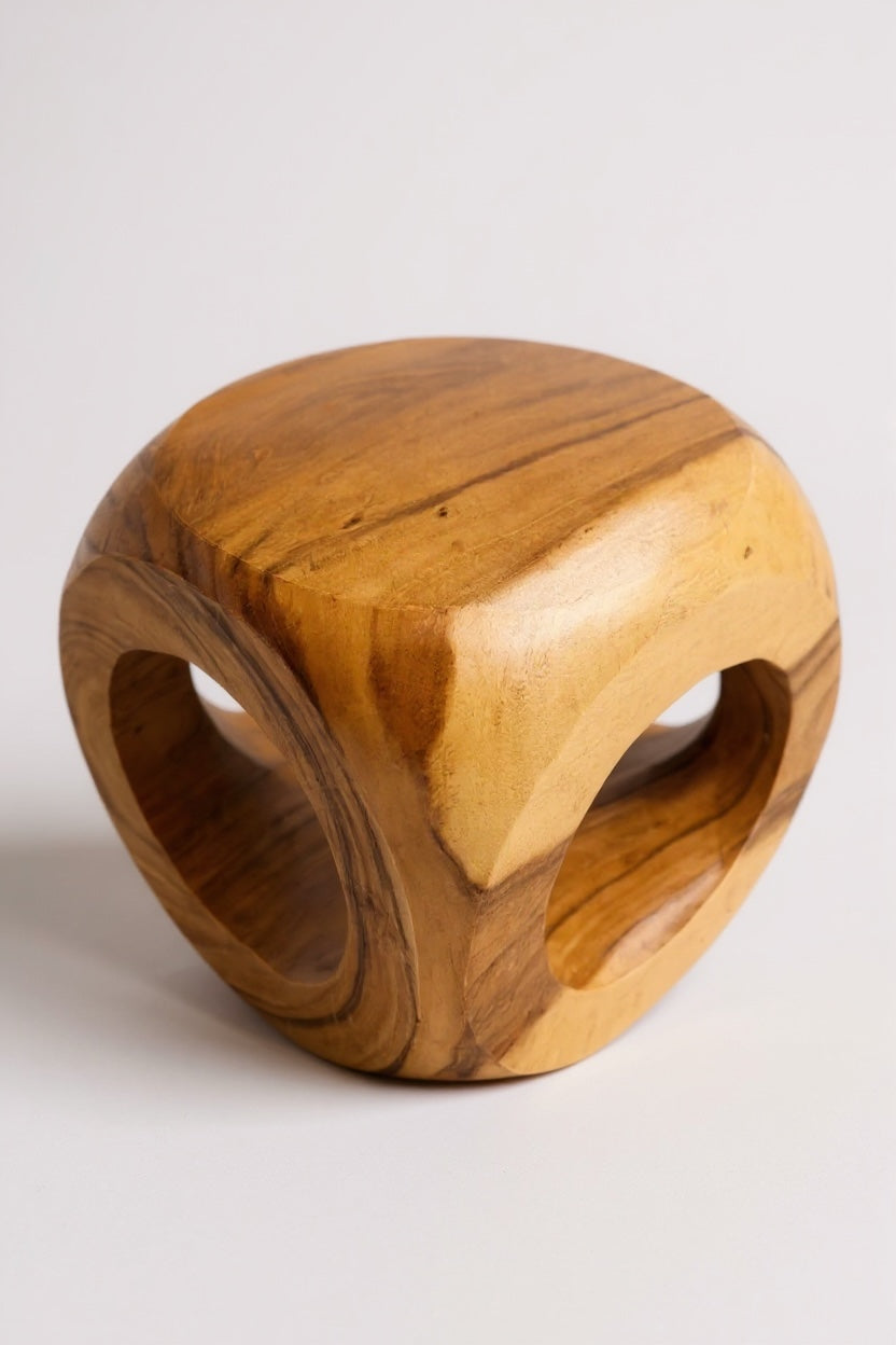 Tabouret en bois – Table d'appoint pour plantes – Moderne avec découpe ronde – Forme cubique en bois massif – 40 x 40 x 40 cm