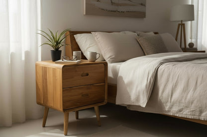 Table de chevet en bois – table d’appoint – avec deux tiroirs – en bois de teck massif – 50 x 40 x 60 cm