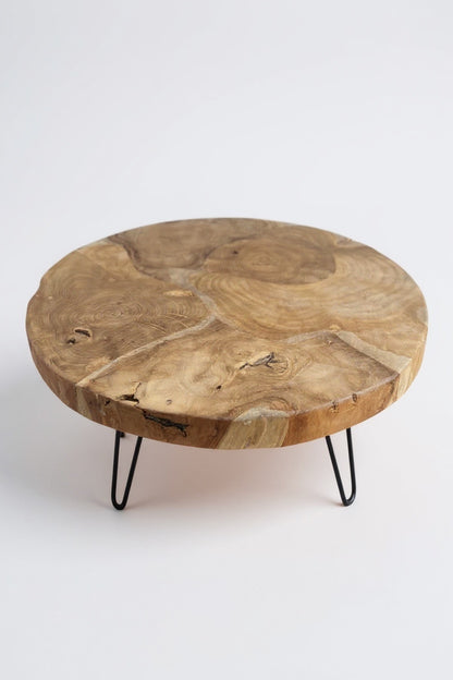 Table basse en bois – table d’appoint – avec trois pieds en métal – ronde en teck – 60x60x43 cm