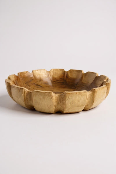 Round wooden bowl in flower shape – handmade solid wood bowl, decorative fruit bowl &amp; home accessory - Ø45 cm