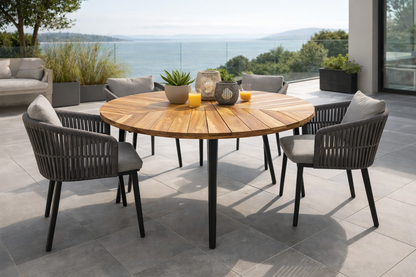 Runder Teakholz-Gartentisch Ø 150 cm – Handgefertigtes Unikat mit natürlicher Eleganz für Garten, Terrasse & Wintergarten