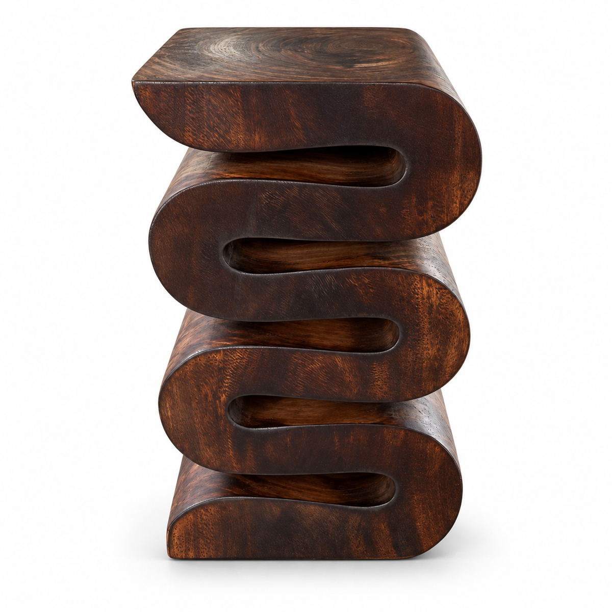 Holzhocker - Beistelltisch Blumenhocker Ablagetisch - Handgefertigt  - Flambiert Schlange aus massivem Suarholz- 50x30x30 cm