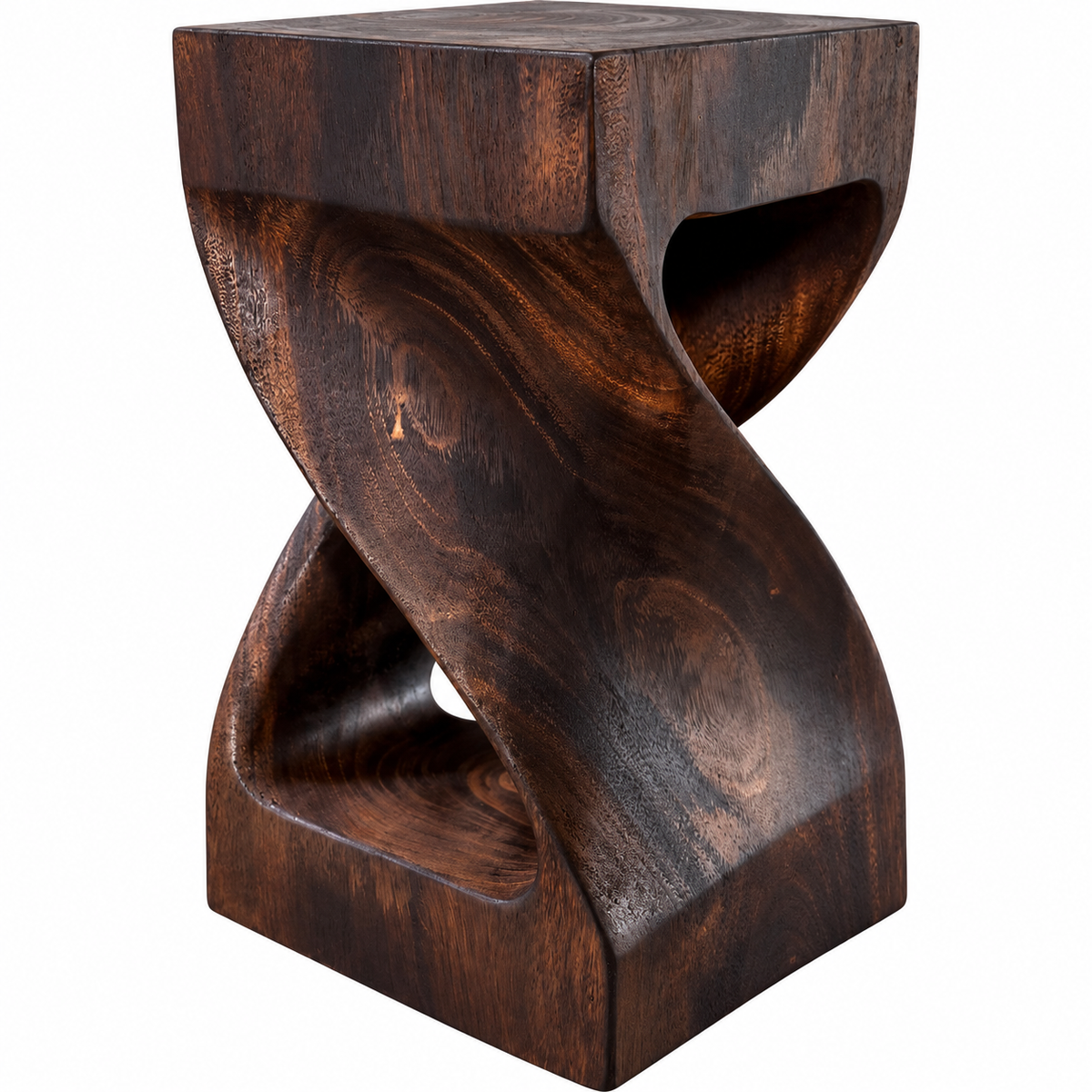 Holz Beistelltisch – Nachttisch Ablagetisch – Gedreht aus flambiertem Massivholz – Schwarzbraun – 50x28x28 cm