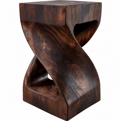 Holz Beistelltisch – Nachttisch Ablagetisch – Gedreht aus flambiertem Massivholz – Schwarzbraun – 50x28x28 cm