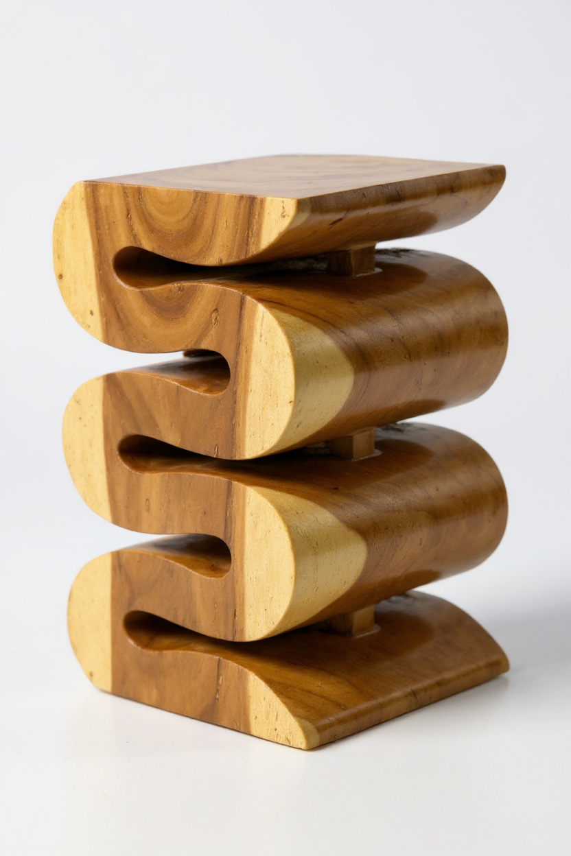 Holzhocker - Beistelltisch Blumenhocker Ablagetisch - Handgefertigt  - Natur Schlange aus massivem Suarholz- 50x30x30 cm